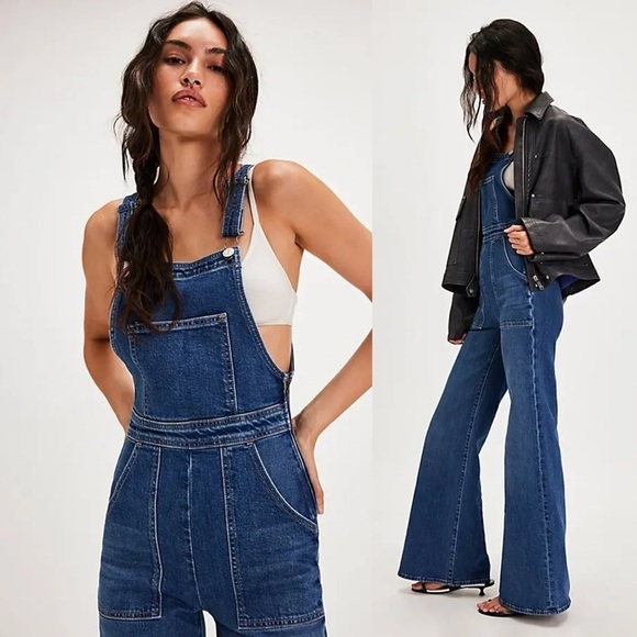Mother Superior High-Waisted Twister Overall Sneak Punch Buggy Blue Denim Small - Picture 2 of 15
